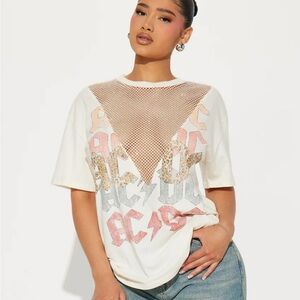 Fashion Nova Cream Graphic Mesh Tee